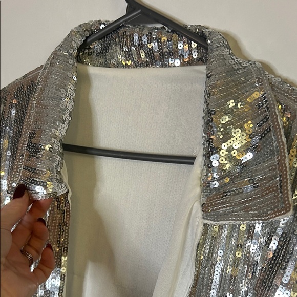 Silver Sequin Fringe Jacket – Cropped Disco / Festival Statement Piece - Picture 11 of 12
